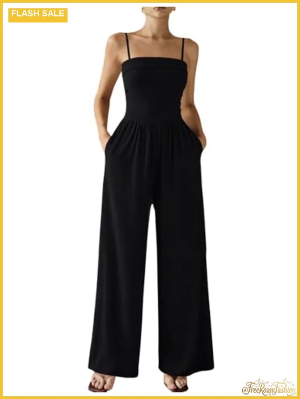 Dressy Wide Leg Jumpsuit Sleeveless Ribbed Knit Romper with Pockets Summer